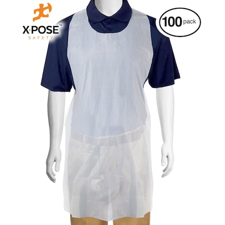 Xpose Safety Disposable Poly Aprons, Polyethylene, 48", White, 100 PK AP100